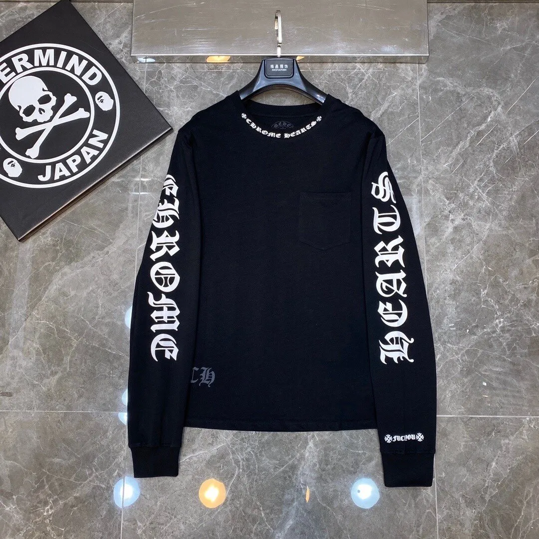 P160 Chrome Hearts long T series, synchronized with counters, letter neckline with floral arms ⭐ long-sleeved T-shirt, same style as celebrities ❤ Special customized version 1:1 high weight fabric 🌈 Recommended colors: white black 🌈 Size: S, M, L, XL